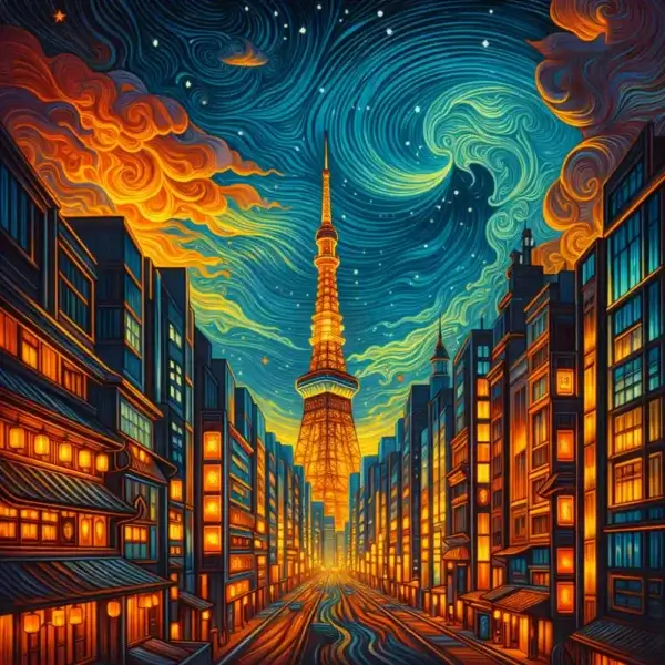 Electric Nightfall Over Tokyo premium wooden jigsaw puzzle