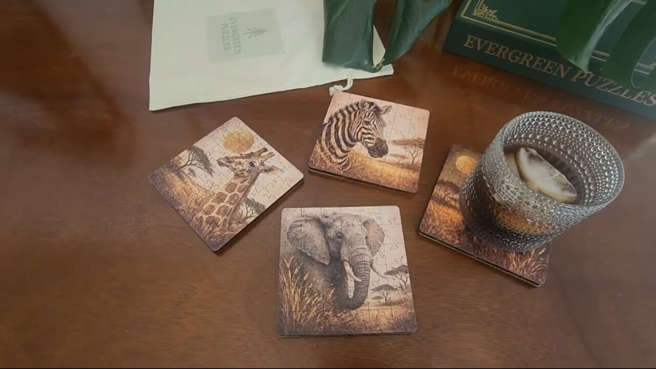 Safari Puzzle Coaster Set | Wooden Puzzle Coasters - Image 5