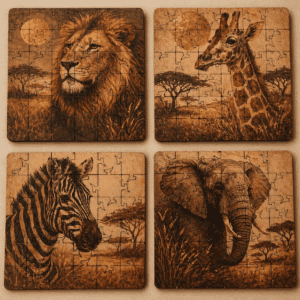 Safari Puzzle Coaster Set | Wooden Puzzle Coasters - Image 3