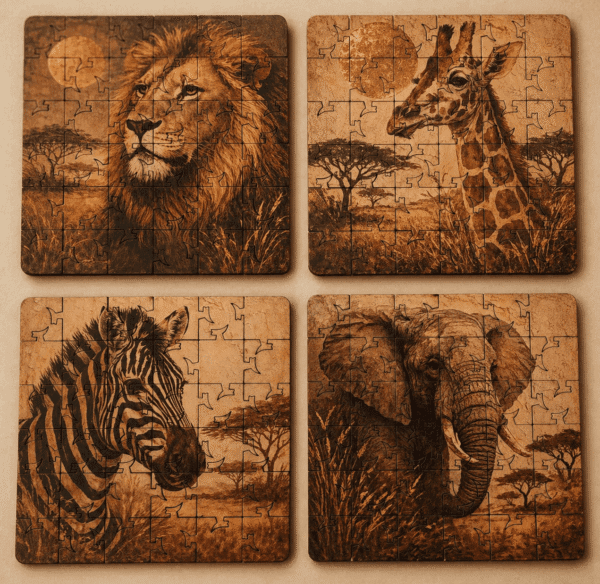Safari Puzzle Coaster Set | Wooden Puzzle Coasters