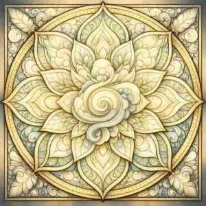 Evergreen Air Mandala mandala wooden jigsaw puzzle with cloud-shaped tabs