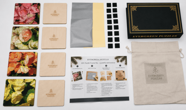 Flower Puzzle Coaster Set | Wooden Puzzle Coasters