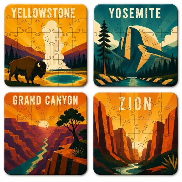 Iconic National Parks Puzzle Coaster Set | Wooden Puzzle Coasters