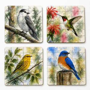 Bird Puzzle Coaster Set | Wooden Puzzle Coasters - Image 2