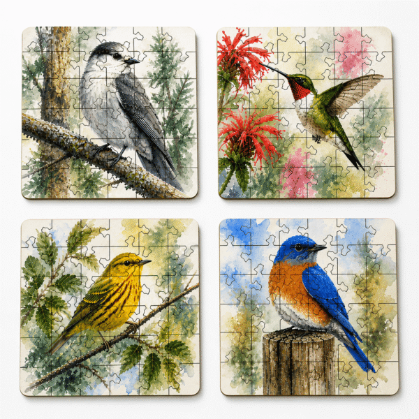 Bird Puzzle Coaster Set | Wooden Puzzle Coasters
