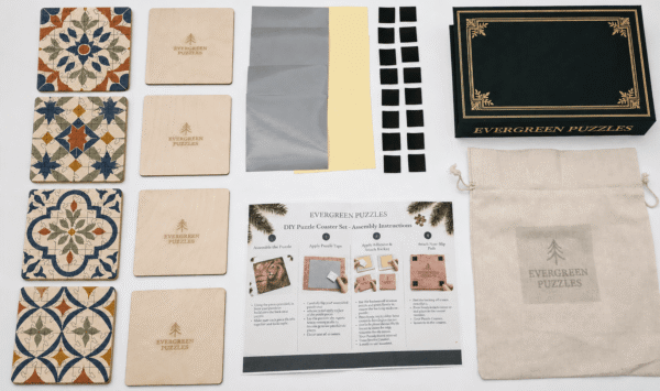 Spanish Mosaic Puzzle Coaster Set | Wooden Puzzle Coasters