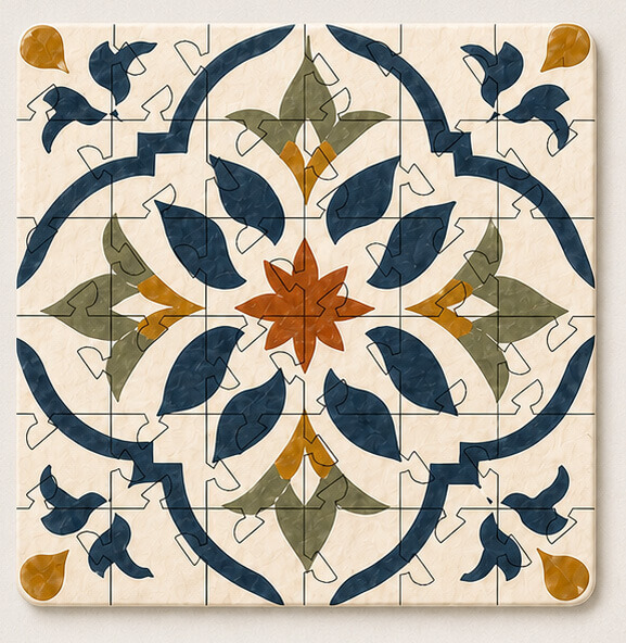 Spanish Mosaic Puzzle Coaster Set | Wooden Puzzle Coasters