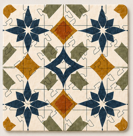 Spanish Mosaic Puzzle Coaster Set | Wooden Puzzle Coasters