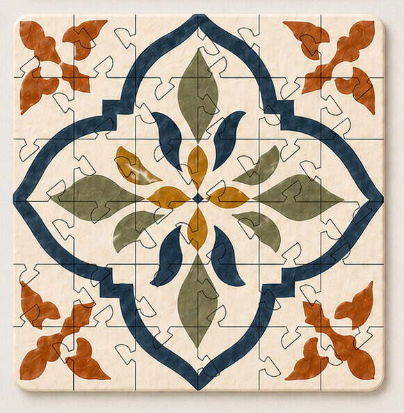 Spanish Mosaic Puzzle Coaster Set | Wooden Puzzle Coasters