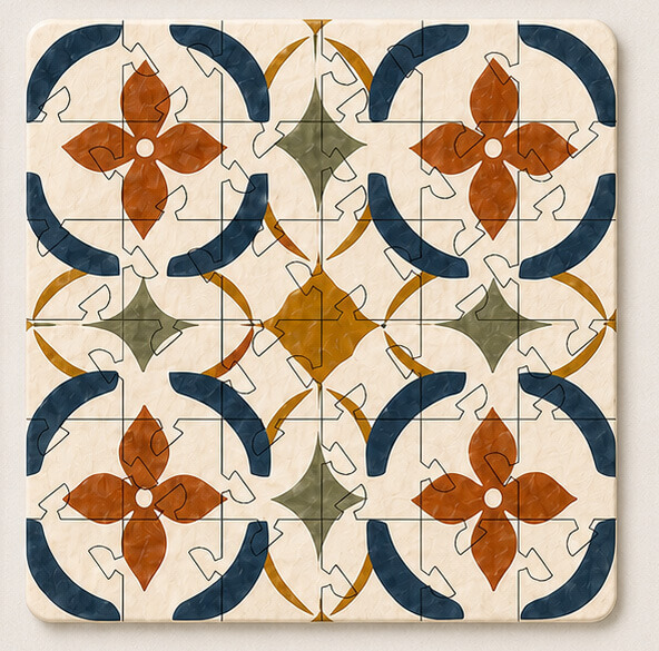Spanish Mosaic Puzzle Coaster Set | Wooden Puzzle Coasters