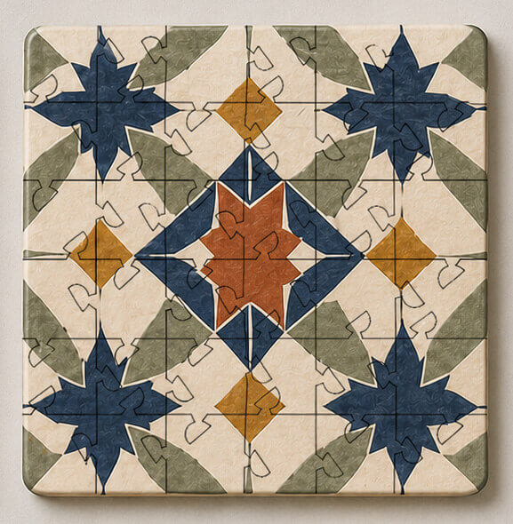 Spanish Mosaic Puzzle Coaster Set | Wooden Puzzle Coasters