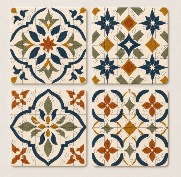 Spanish Mosaic Puzzle Coaster Set | Wooden Puzzle Coasters