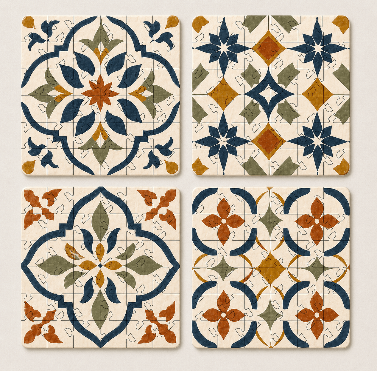Spanish Mosaic Puzzle Coaster Set | Wooden Puzzle Coasters - Image 4
