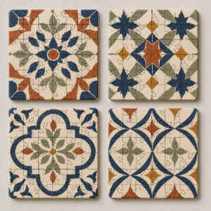 Spanish Mosaic Puzzle Coaster Set | Wooden Puzzle Coasters - Image 3