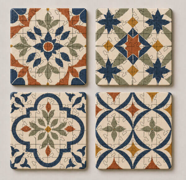 Spanish Mosaic Puzzle Coaster Set | Wooden Puzzle Coasters