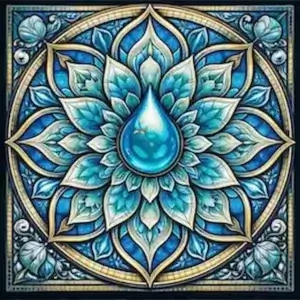 Evergreen Water Mandala mandala wooden jigsaw puzzle with water droplet-shaped tabs